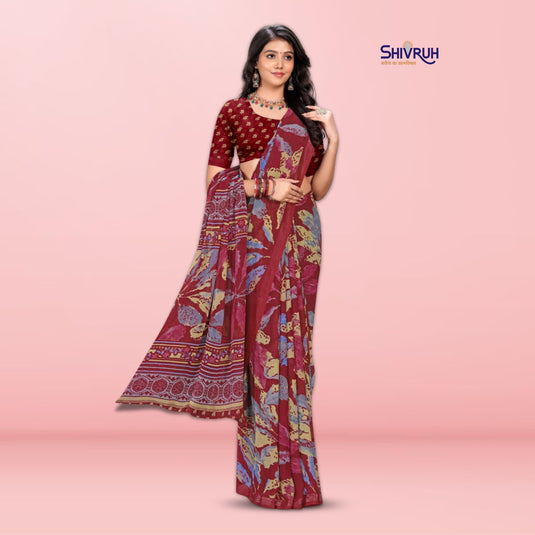 soft georgette saree with zari border for women
