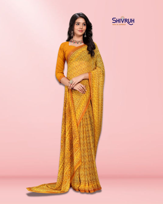 Shivruh Premium Georgette Saree with Elegant Zari Border (5.50m + 0.80m Blouse)