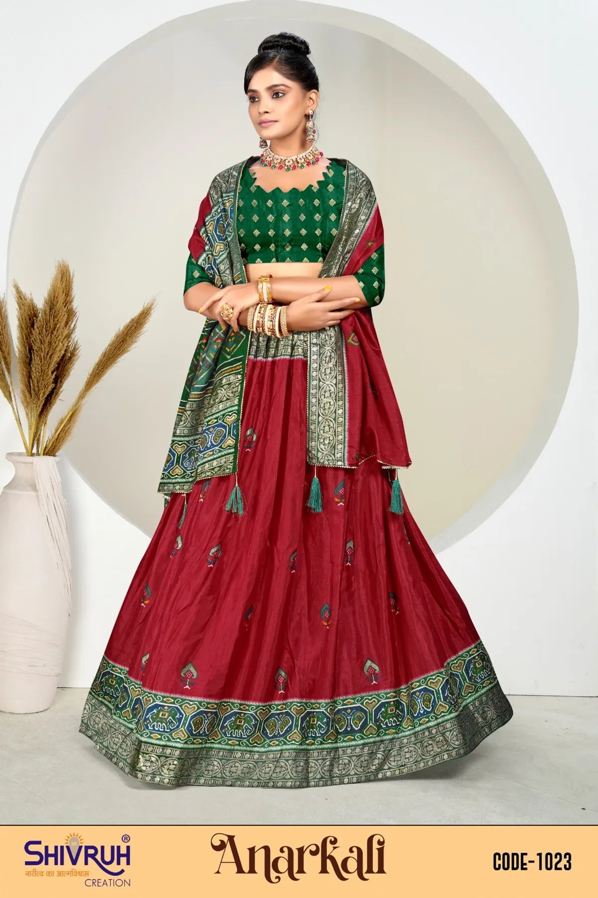 Animal Print Dola Silk Navratri Chaniya with contrast Choli & Dupatta