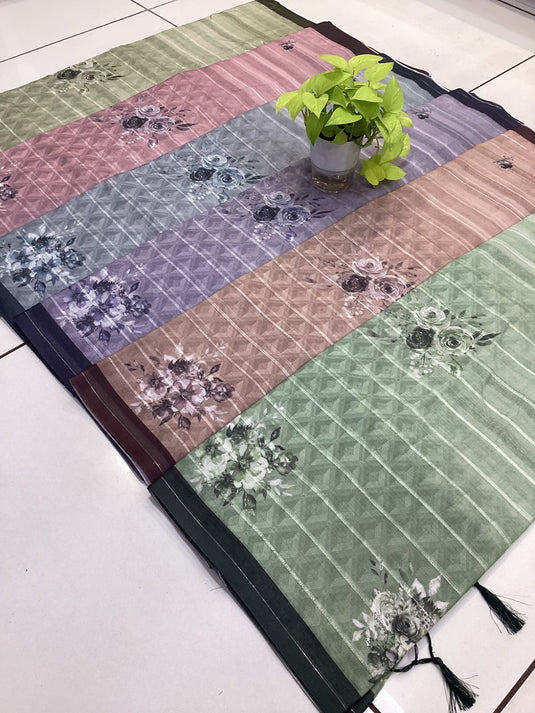 Velvet cotton fringed pallu saree with blouse for women