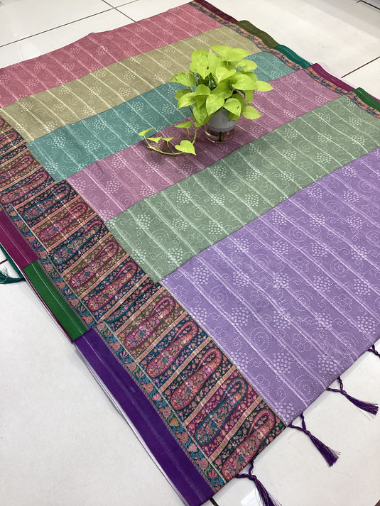 Festive wear Velvet cotton fringed pallu saree blouse for women