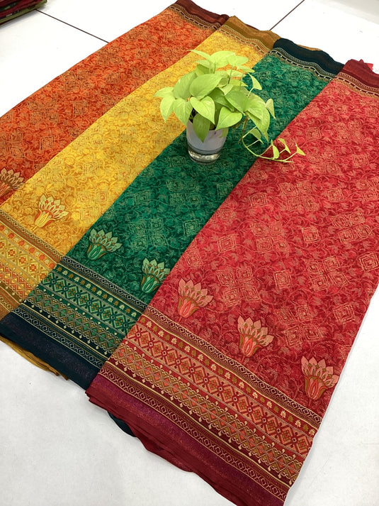 Latest georgette Floral Print Saree Blouse set