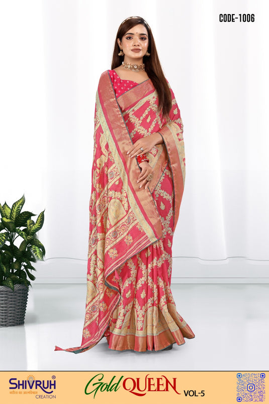 Shivruh Women’s Moss Fabric Foil Touch Saree | Zari Border & Contrast Piping