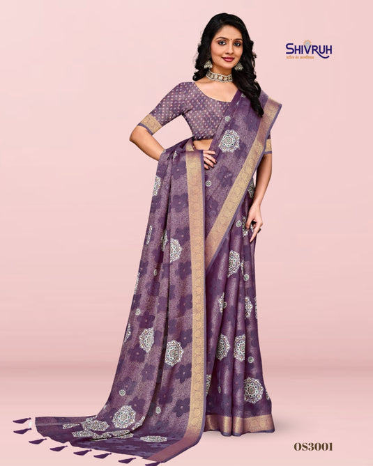 SHIVRUH Organza Saree with Self Jacquard Jaal and Rich Jacquard Border