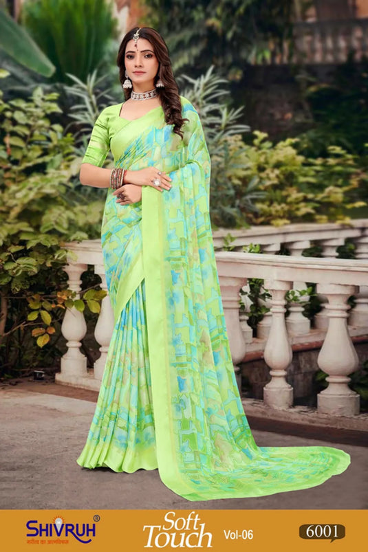 Digital Print Moss Chiffon Party wear saree