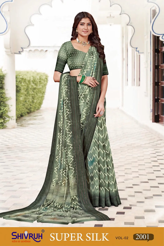 Chiffon Laheriya Mirror work saree with blouse for women