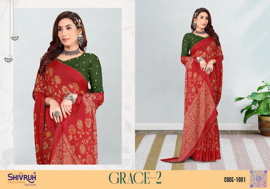 Woven Zari Border Rimzim Crepe Saree with Contrast Blouse For Women