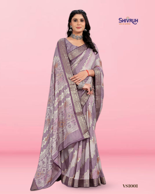 Shivruh Multy Soft Dola Self Pattern Saree with Jacquard Border β Purple Color