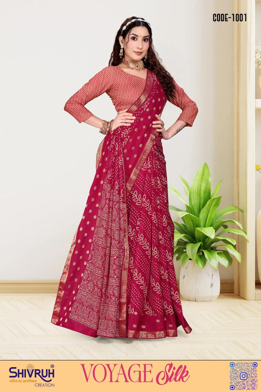 Blooming Dola Silk Bandhani Print Weaving zari Saree