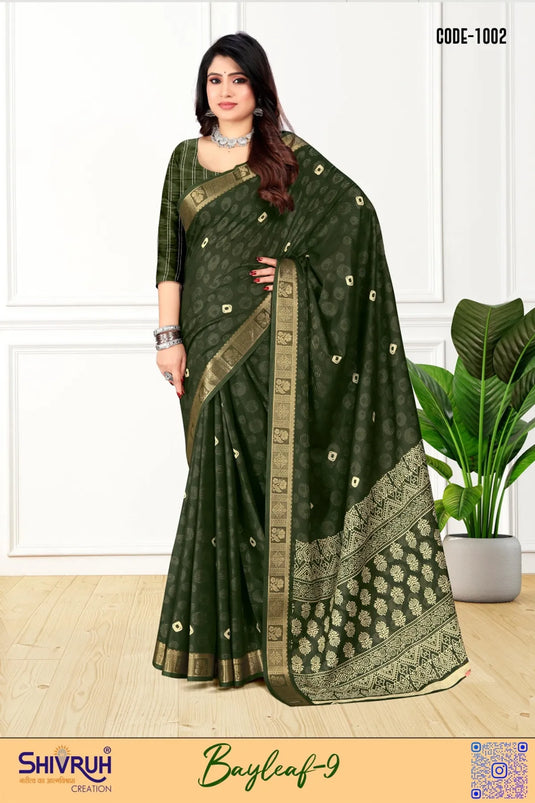 Women saree in mint with lace-edged pallu