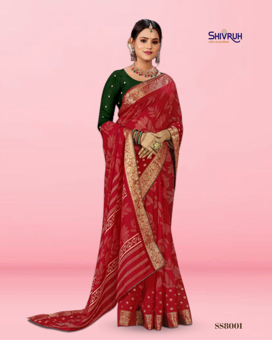 Shivruh Soft Cotton Dotted Flower Print Saree