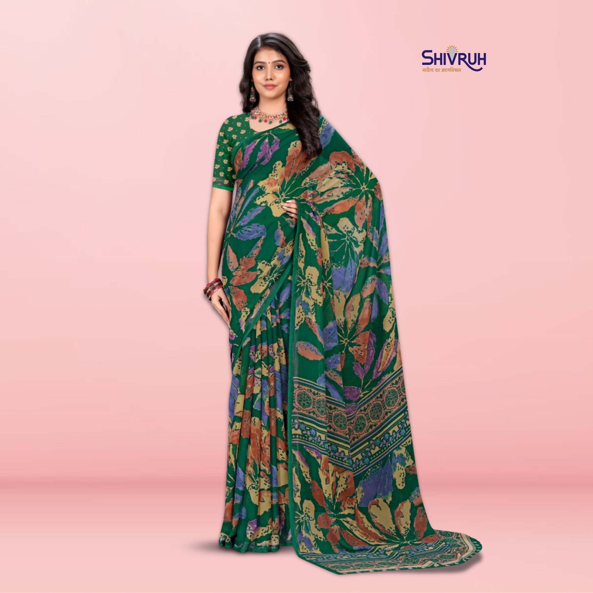 soft georgette saree with zari border for women