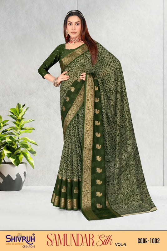 Sweet Cotton Bandhani Print Weaving zari Saree