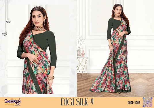 Divine Multicolor Digital Print Piping Border Weightless (Wetless) Saree For Women