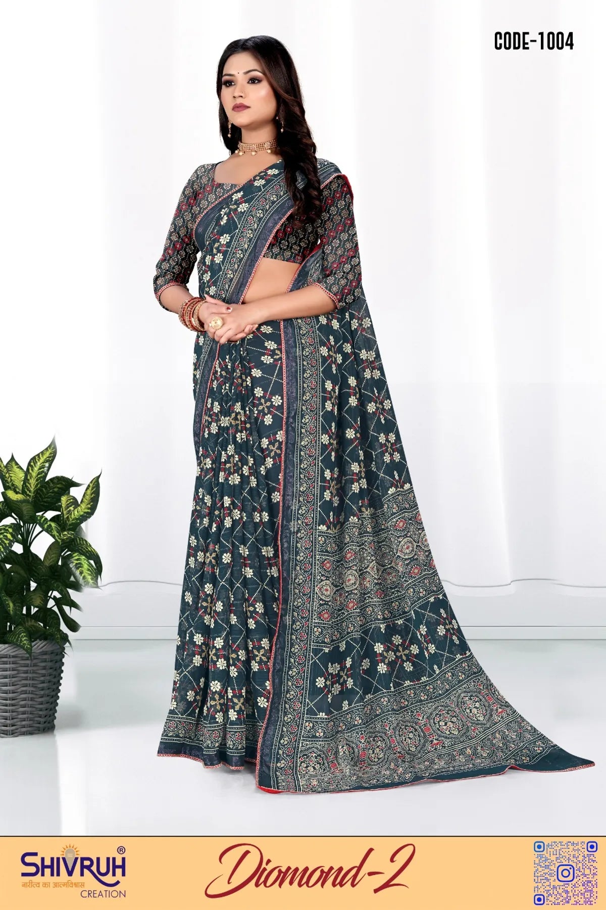 Cotton half saree with printed blouse
