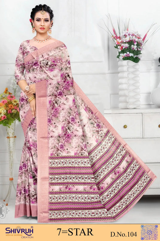 Multicolor Cotton Digital Print Jacquard Border Saree For Women