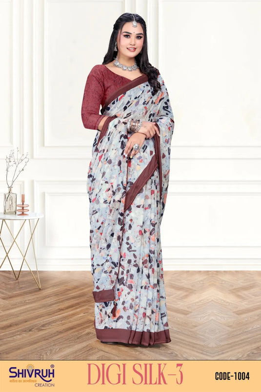 Artistic Multicolor Digital Print Piping Border Weightless (Wetless) Saree For Women