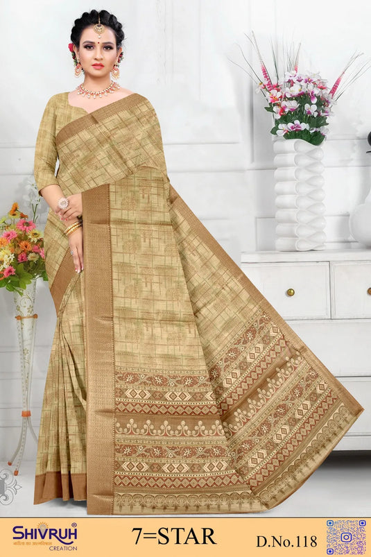 Multicolor Cotton Digital Print Jacquard Border Saree For Women