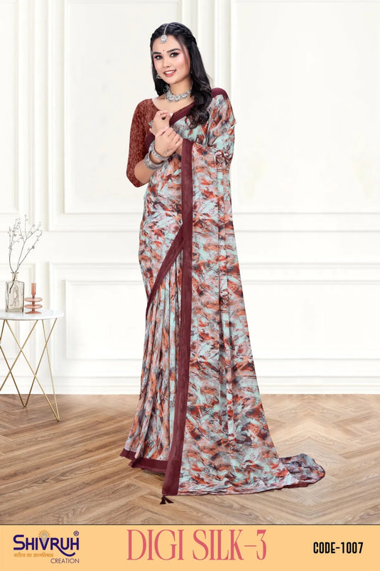 Nice Multicolor Digital Print Piping Border Weightless (Wetless) Saree For Women