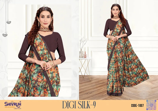 Smashing Multicolor Digital Print Piping Border Weightless (Wetless) Saree For Women