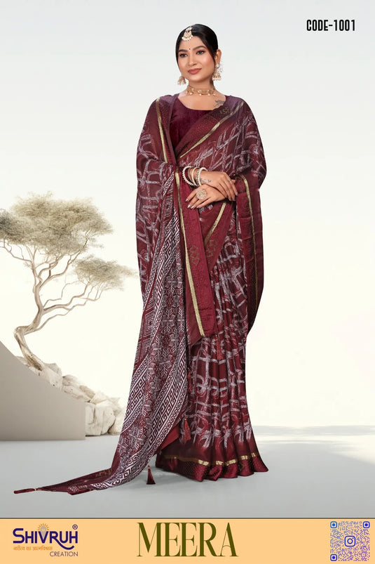Ravishing Moss Chiffon Abstract print Fancy Saree