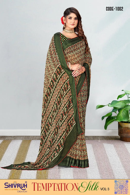 Cotton Piping Border Printed Saree for women