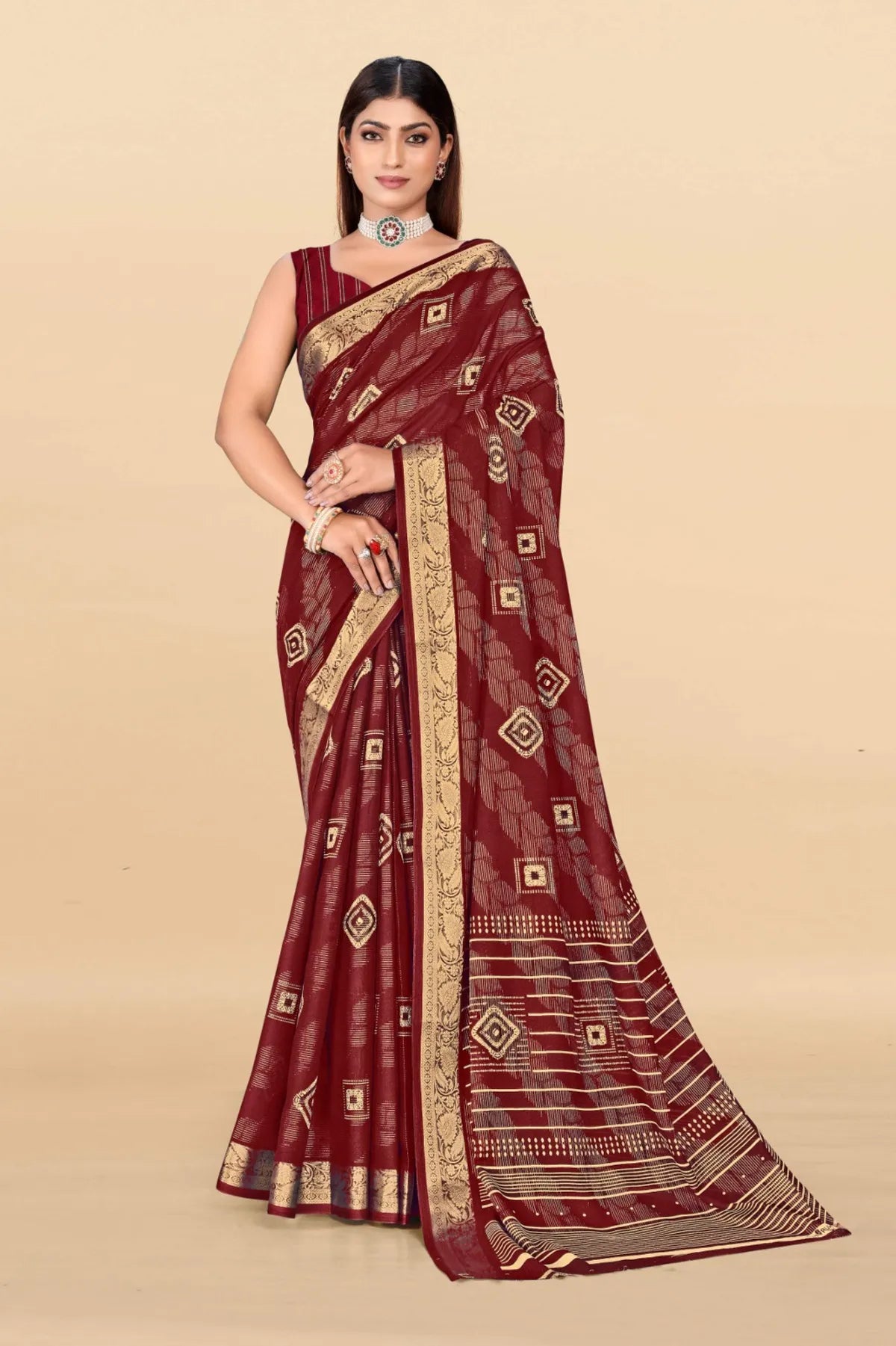 Trending saree with floral lace pallu drape