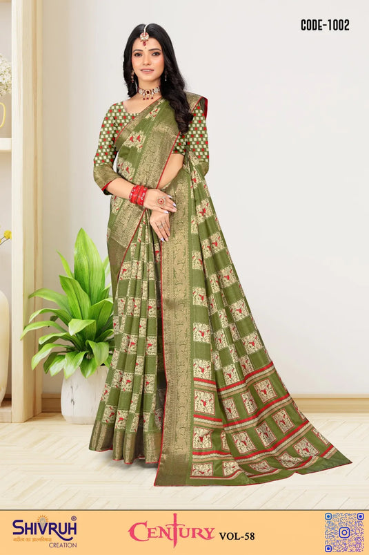 Dola Silk Printed Jacquard Border Saree For Women
