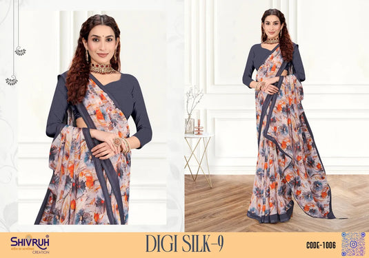 Decent Multicolor Digital Print Piping Border Weightless (Wetless) Saree For Women