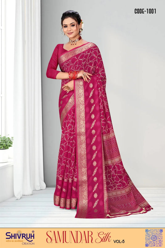 Exotic Cotton Floral print Weaving zari Saree