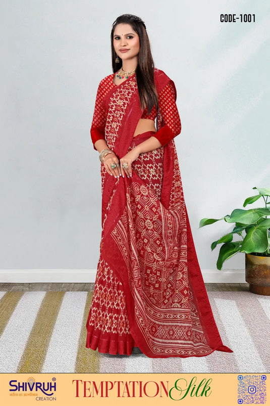 Cotton Pipinng Border Printed Saree for women
