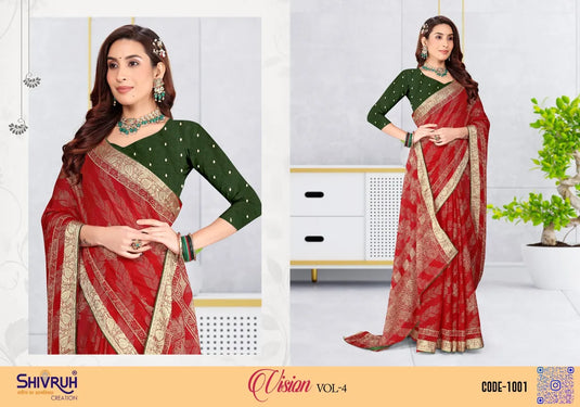 Women's Chiffon Woven Viscose Embellished Saree