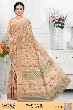 Multicolor Cotton Digital Print Jacquard Border Saree For Women