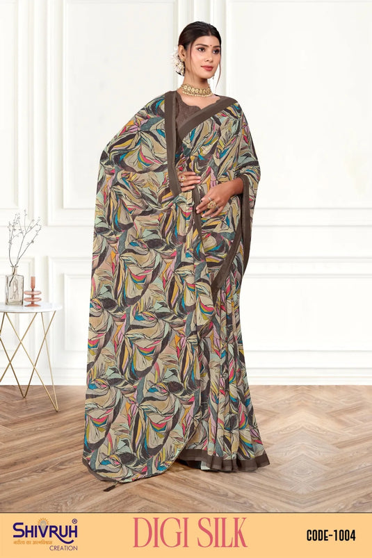 Graceful Multicolor Digital Print Piping Border Weightless (Wetless) Saree For Women