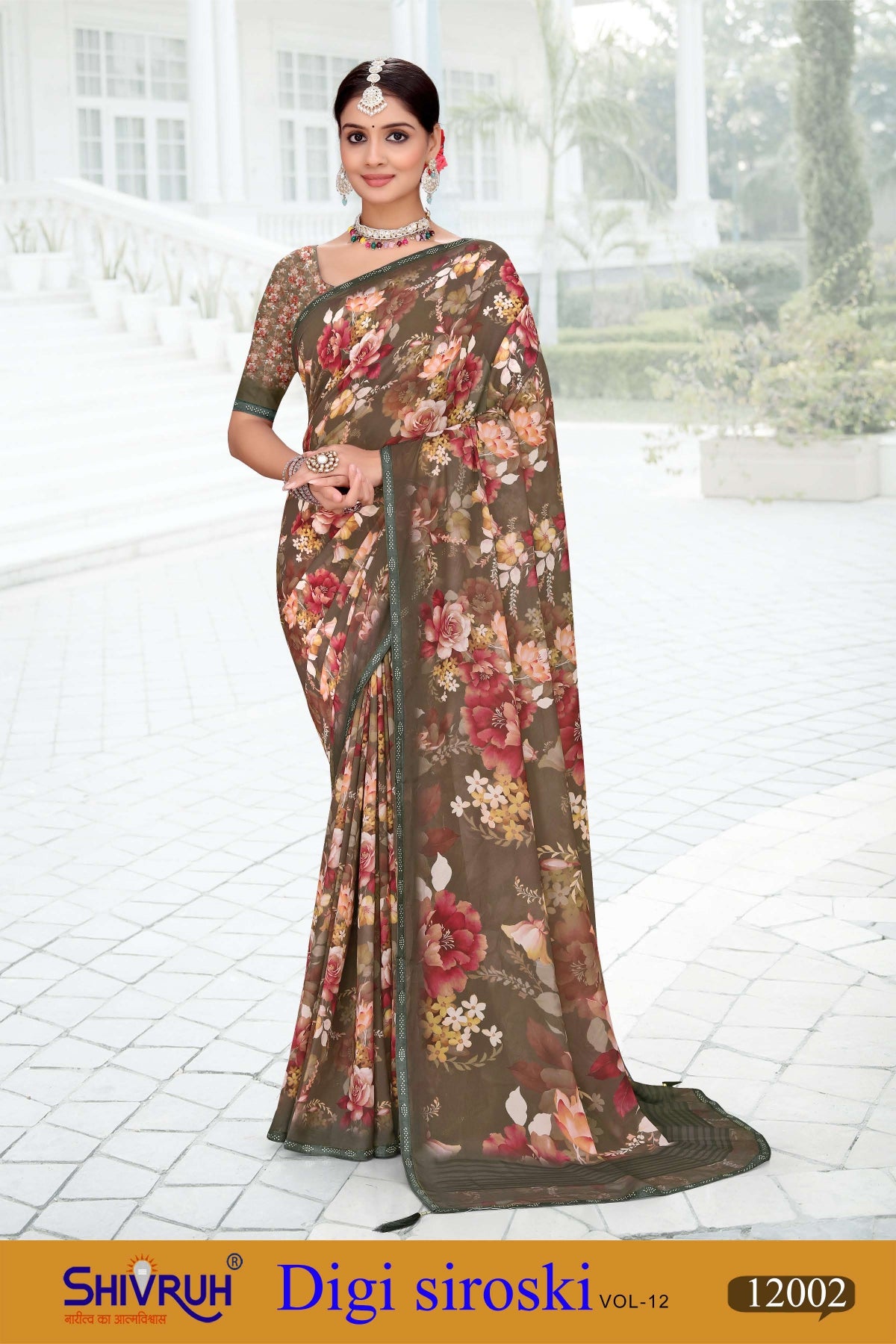 Half saree with frill details and contrasting blouse