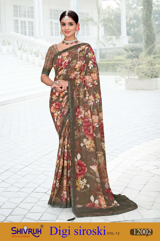 Half saree with frill details and contrasting blouse