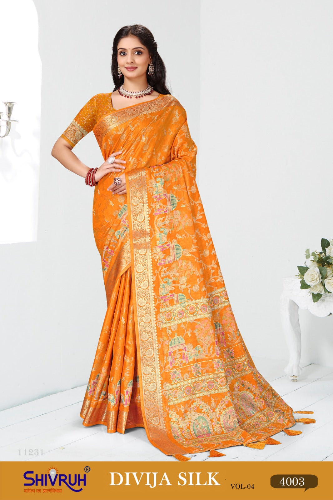 Saree look with classic drape and designer blouse
