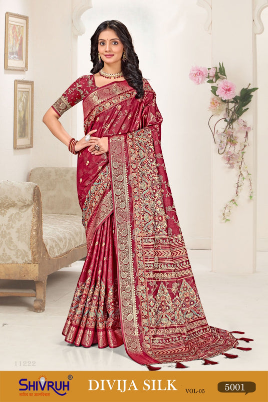 Hot saree style in satin red for party wear