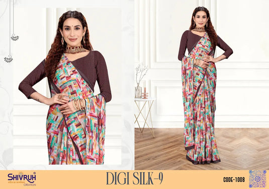 Exotic Multicolor Digital Print Piping Border Weightless (Wetless) Saree For Women