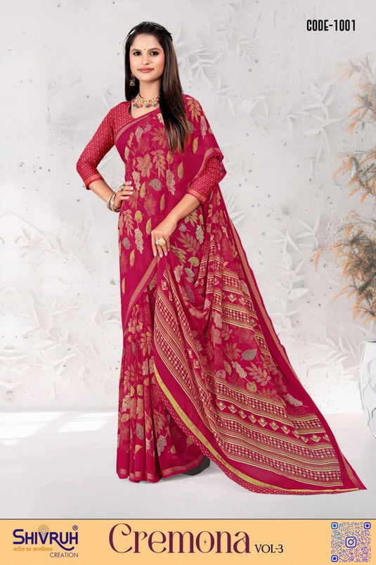 Georgette Printed Viscose Border Saree For Women