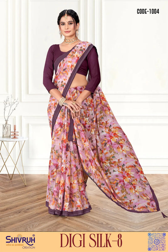 Aesthetic Multicolor Digital Print Piping Border Weightless (Wetless) Saree For Women