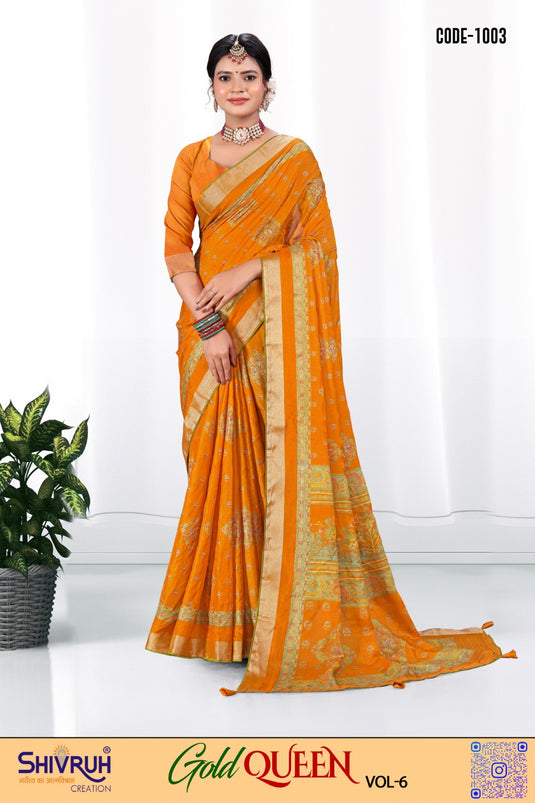 Shivruh Creation Soft Moss Foil Touch Saree with Zari Border & Running Blouse | Premium New Arrival
