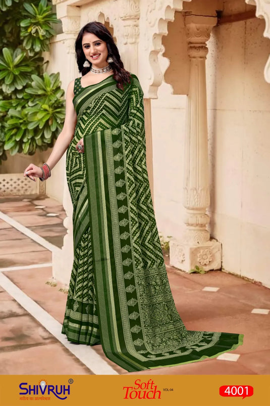 Soft chiffon Woven Border Laheriya Saree with Blouse For Women