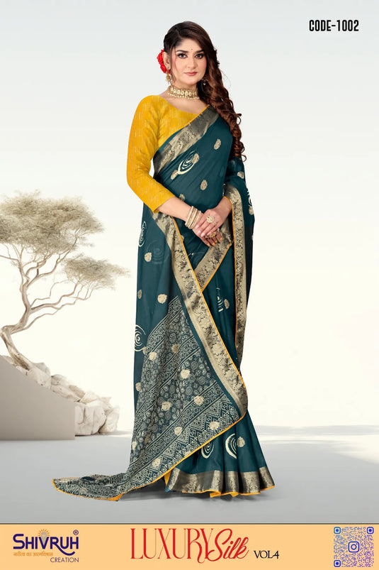 Jacquard Butta & Border Soft cotton Saree with Blouse For Women