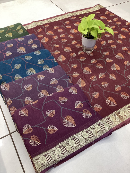 New saree with zari pallu and contrast blouse