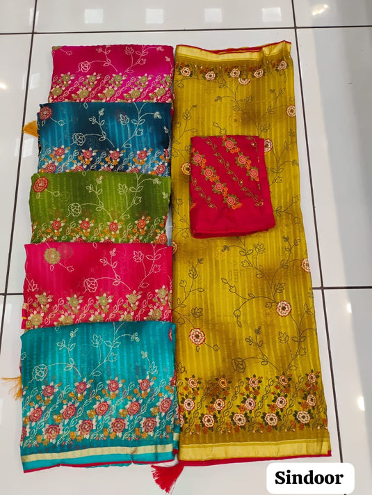 Lehriya saree with gota patti and contrast piping
