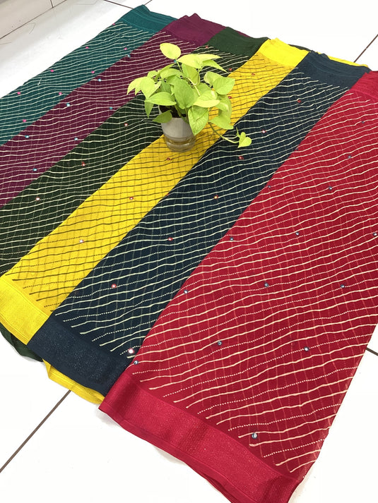 Half saree in dual-tone fabric with heavy blouse
