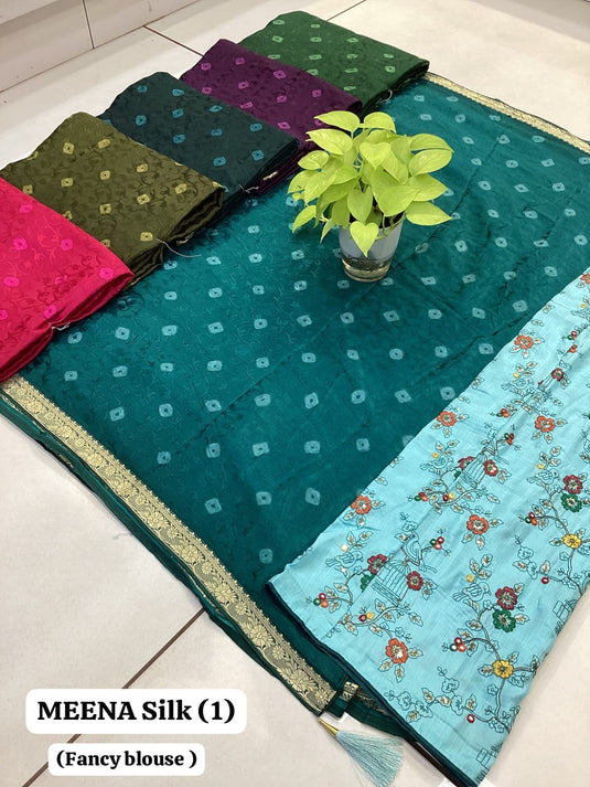 Coordinated saree blouse set in silk with embroidery