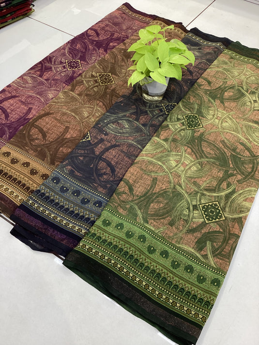Georgette Floral Print Saree with Blouse for women
