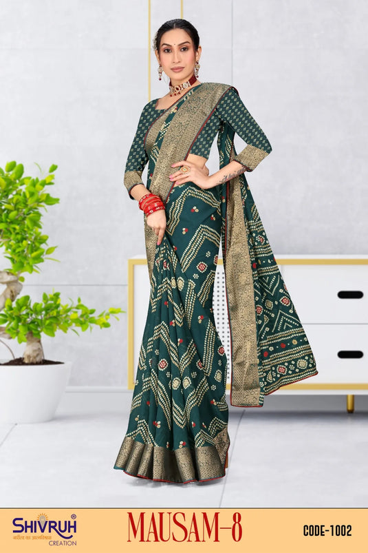 Printed Cotton Weaving Saree With Tassels For Women